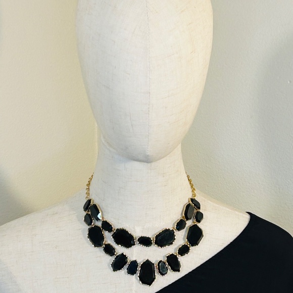 Vintage Black Faceted 2 Tier beaded black and Gold Statement Necklace - Picture 3 of 4